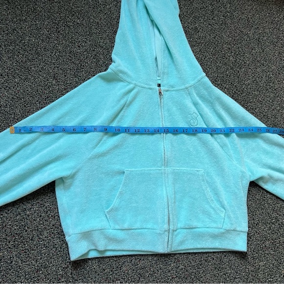 Victoria’s Secret Tourquoise Blue Green Cropped Zip-Up Sweater Terry Cloth Sz XS - Picture 12 of 16